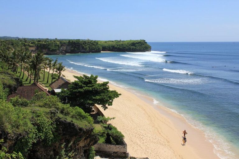 Scenic Bali beach and coastline viewed from a cliff
