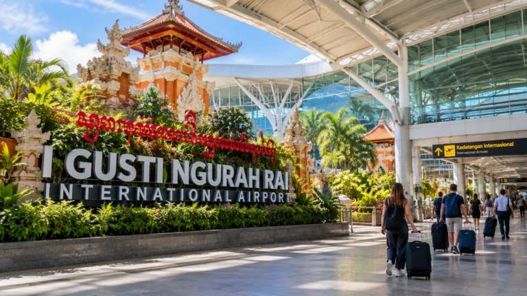 Travellers arriving at Ngurah Rai International Airport in Bali